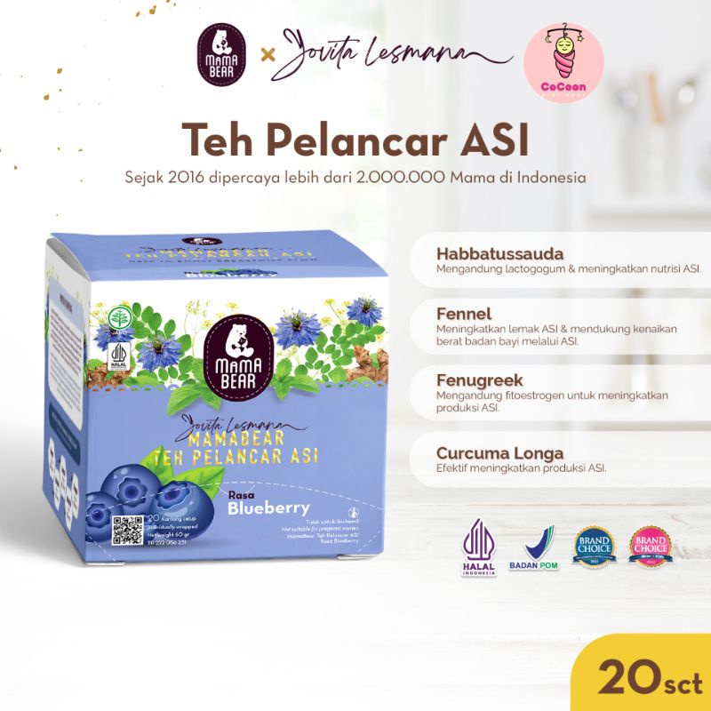 Minuman Teh Pelancar Asi Herbal Mama Bear Mamabear Blueberry Bluberi