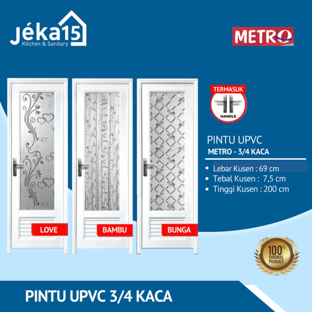 PINTU KAMAR KACA 3/4 UPVC KOMPLIT HIGH QUALITY