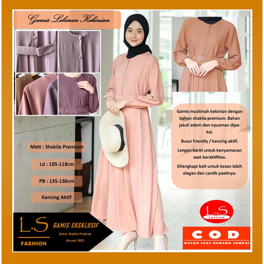 Gamis Lebaran Polos Model Terbaru Kekinian Fashion Muslim Wanita Dress Bahan Shakila Premium