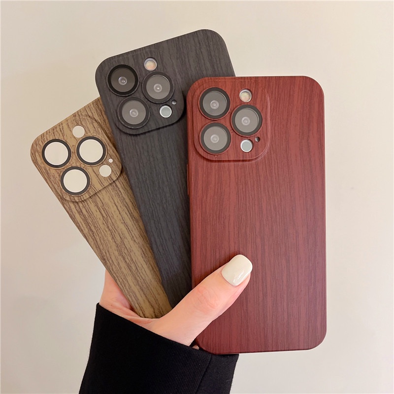 IPHONE Casing Ponsel Serat Kayu Walnut PC Ultra-Tipis Untuk Iphone11 12 13 14 Pro Max Anti Jatuh