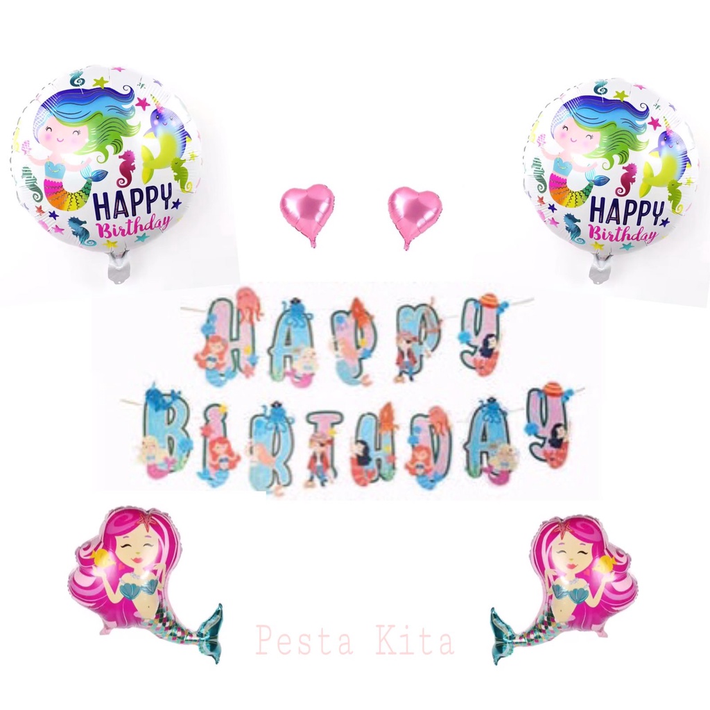 Paket Dekorasi Happy Birthday Tema Mermaid / Dekorasi Ultah Nuansa Mermaid