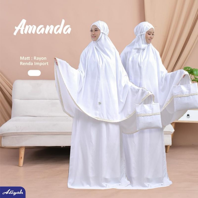 MUKENA AMANDA RAYON RENDA IMPORT WHITE PUTIH CANTIK MANIS SIMPEL ALIYAH JUMBO DEWASA REMAJA VIRAL