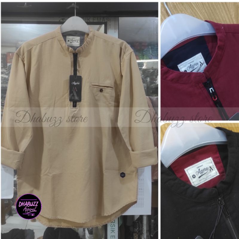 BAJU KEMEJA KOKO KEMKO PRIA LENGAN PANJANG ZYPER RESLETING FASHION TERBARU ORIGINAL AGERA 2023