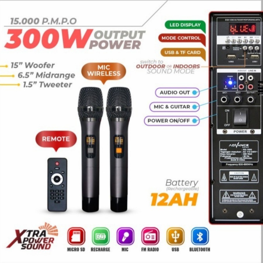 Speaker Portable Profesional Advance KK1600 KK-1600 15&quot; 2Mic / Speaker Meeting / Speaker Besar / Speaker Acara