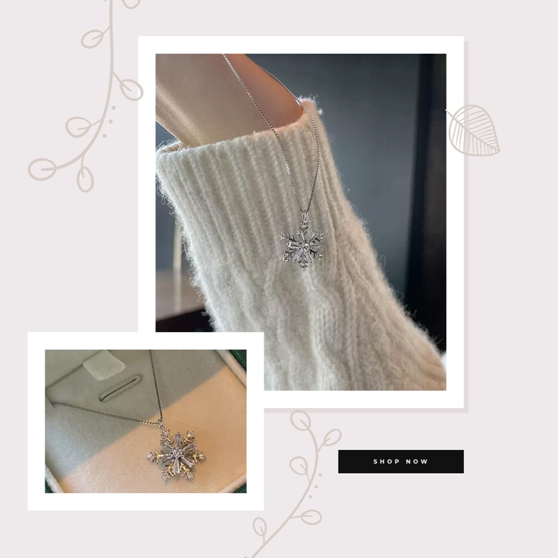 Rotatable Zircon Snowflake Titanium Steel Necklace Desain Premium Rantai Klavikula Kalung Liontin Wanita
