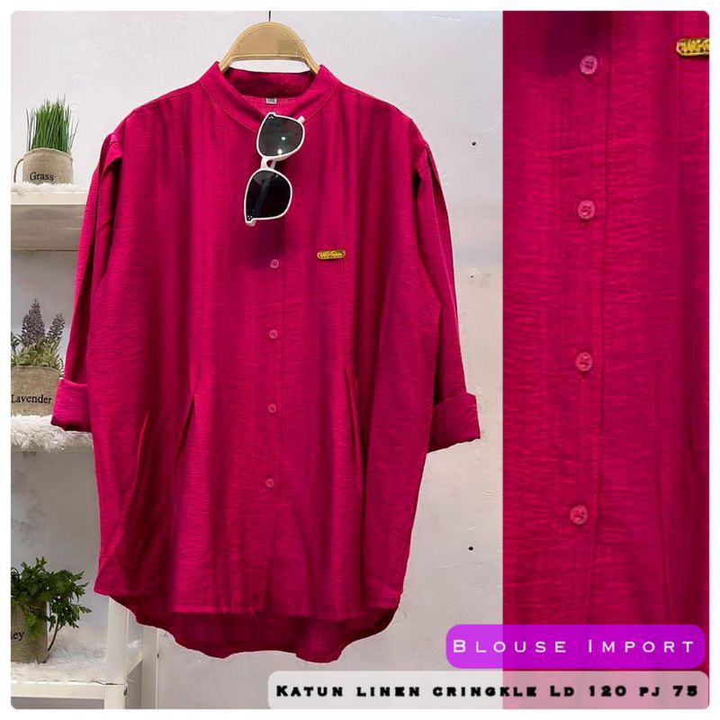 blus import katun linen kringcle/fashion wanita modern