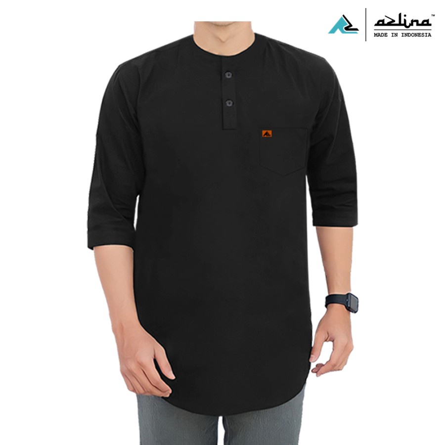Baju Kaos Koko Kurta Muslim Pria Polos Gamis Pakistan Azlina Warna Hitam Bahan Katun Nyaman Dipakai