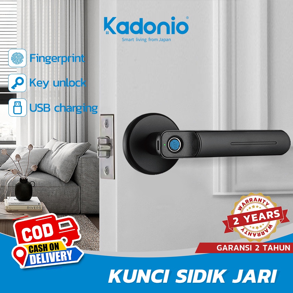 KADONIO kunci pintu sidik jari Handle Kunci Pintu Rumah Elektronik Fingerprint Security USB charge kunci pintu digital hendel pintu rumah