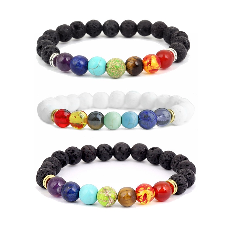 Buddha Bless Menurunkan Berat Badan Chakra Gelang Black Lava Healing Balance Beads Reiki Prayer Gelang Batu Alam Untuk Wanita