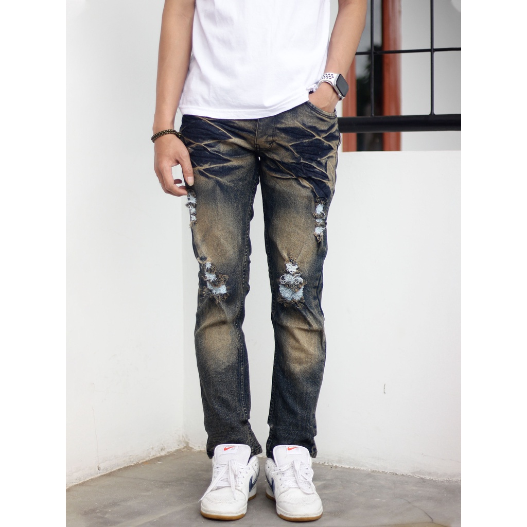 GEVAR Celana Jeans Ringkle Retro Sobek Premium