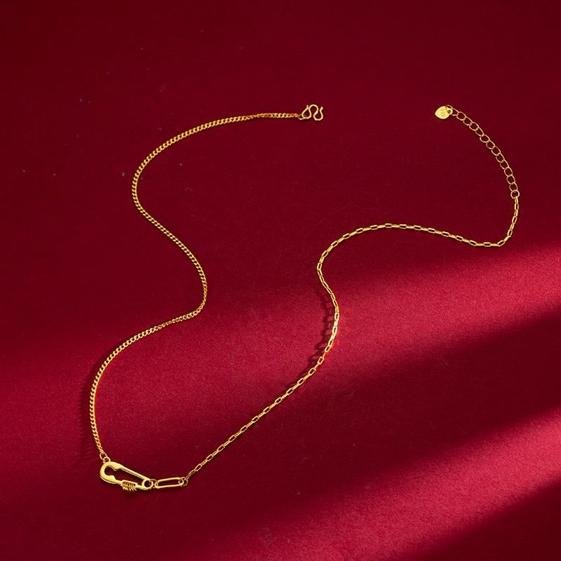 Goldkingdom Perhiasan Fashion Emas Asli Kadar 375Bangkok Aksesoris Ready Stock Niche Desain Segalanya Pin Tulang Selangka Rantai Kalung Wanita