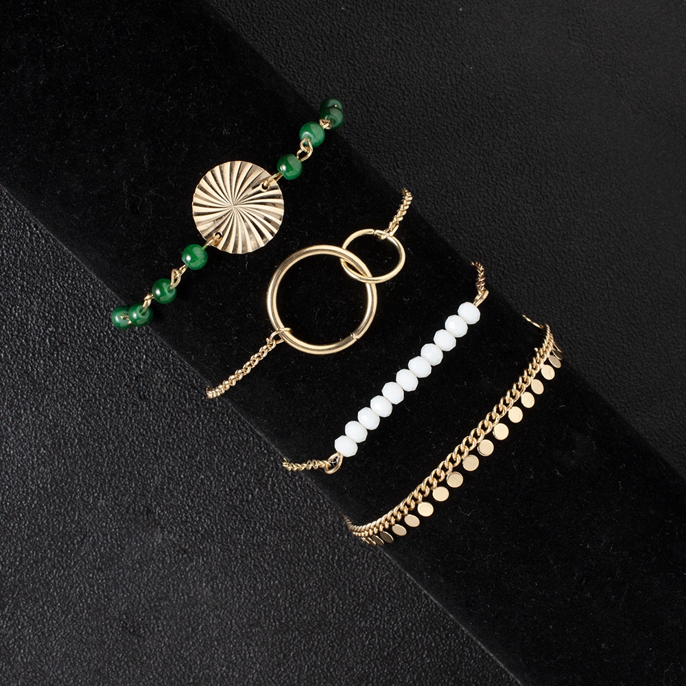 Kepribadian Eropa Dan Amerika Sederhana Payet Rumbai Tekstur Gelang Buatan Tangan Manik-Manik Putih Hijau Kontras Gelang Geometris