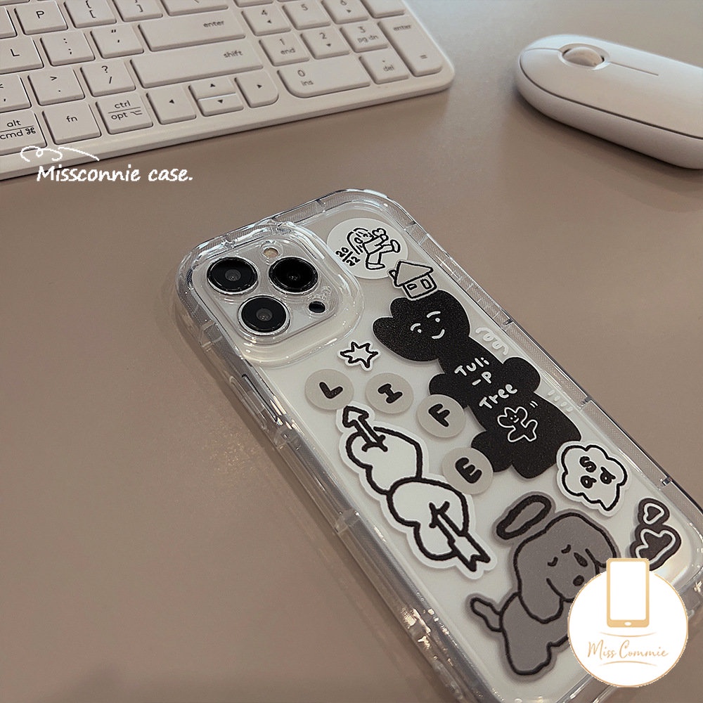 Casing Kompatibel Untuk iPhone 7Plus XR 7-8 6s 6plus 11 13 12 14 Pro Max X XS Max SE 2020 Ins Graffiti Kartun Anjing Yang Indah Stiker Shockproof Airbag Case Lembut Tpu Penutup Bening