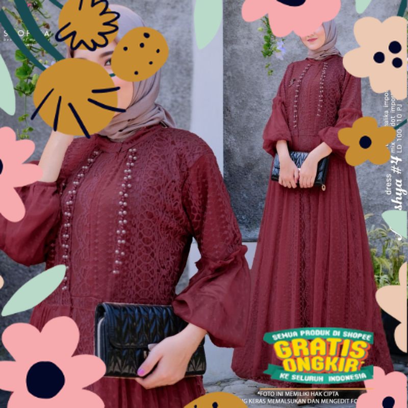 [READY] ARASHYA / ZAYLIN BY SHOFIYA GAMIS DRESS PESTA BROKLAT / cream krim