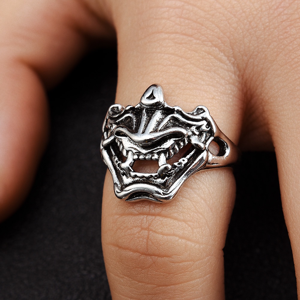 Fashion Kreatif Wajah Tengkorak Punk Cincin Jalan Hip-Hop Perhiasan Gothic Vintage Pria Jari Cincin Eropa Dan Amerika Paduan Setengah Wajah Setan Cincin