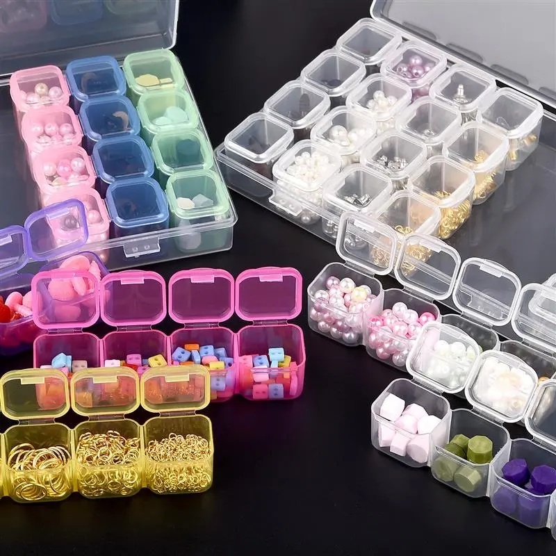 28kisi Warna-Warni Mini Kecil Desktop Storage Box Portabel Perjalanan Wadah Penyimpanan Perhiasan Untuk Cincin, Kalung, Anting Kuku Seni Berlian Sortir Case Serbaguna Transparan