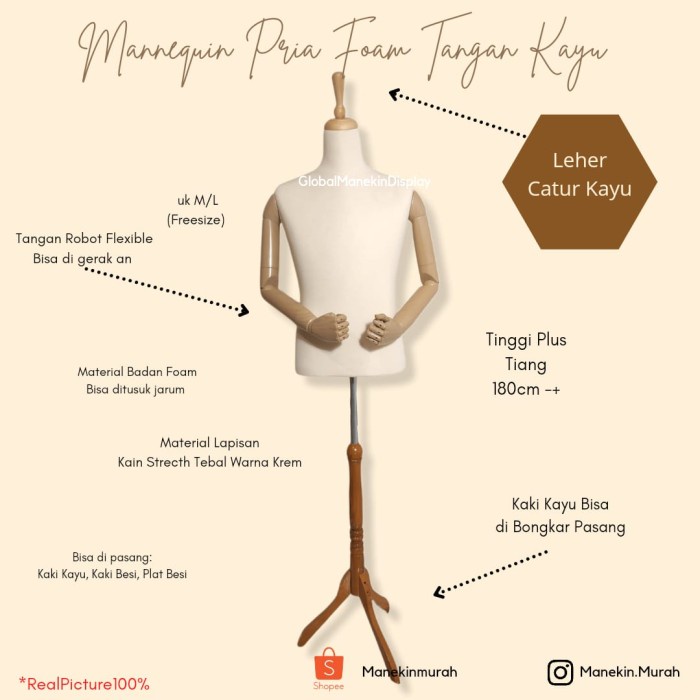 Terlaris Manekin Setengah Badan Pria Tangan Robot Leher Catur