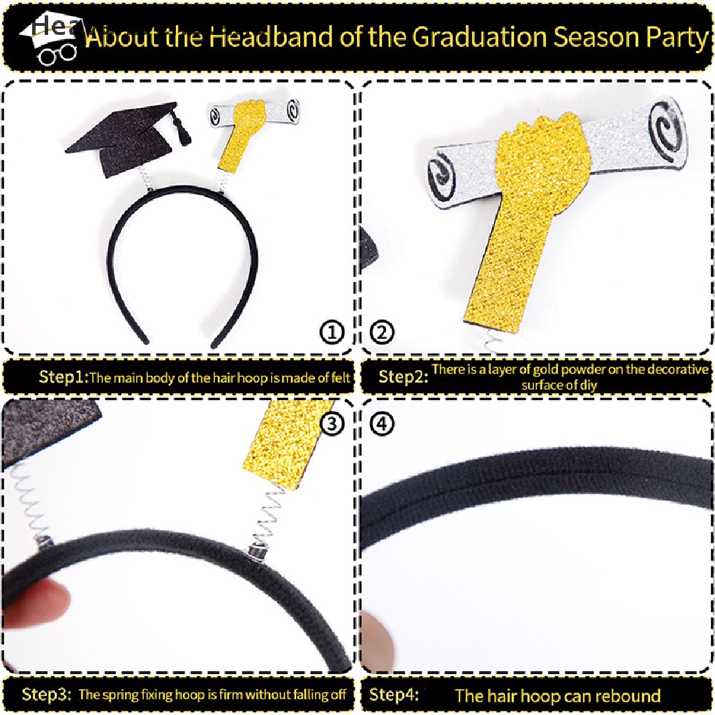 [HeavenDenotation] Topi Wisuda Bando Rambut Hoop Dengan Topi Grad Mini Topi Sarjana Mini Topi Bando HDV