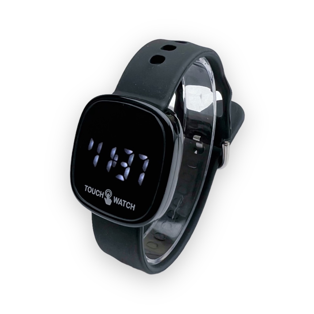 COD✅ Jam Tangan Digital Wanita Pria Watch LED Rubber Elektronik Touch Screen Harga Murah    S1201-S1269-Full Hitam