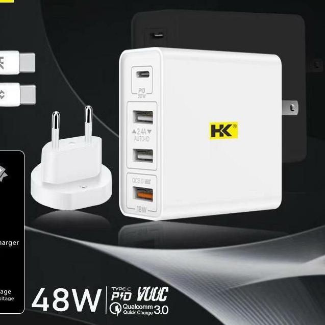 ➱ CHARGER HK 48W 3USB PD QUALCOMM 3.0 VOOC TYPE C TO C HK D23 ☈