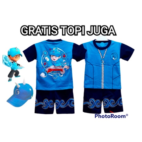 BAJU KOSTUM ANAK BOBOIBOY AIR GRATIS TOPI / SETELAN BAJU ANAK BOBOIBOY AIR GRATIS TOPI KE128