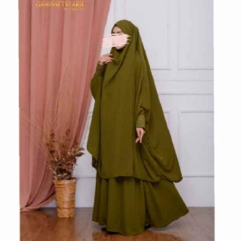 Langsung Order French Khimar Lengan Zipper Smock Karet Renda Jilbab Jumbo Syari Wolfis