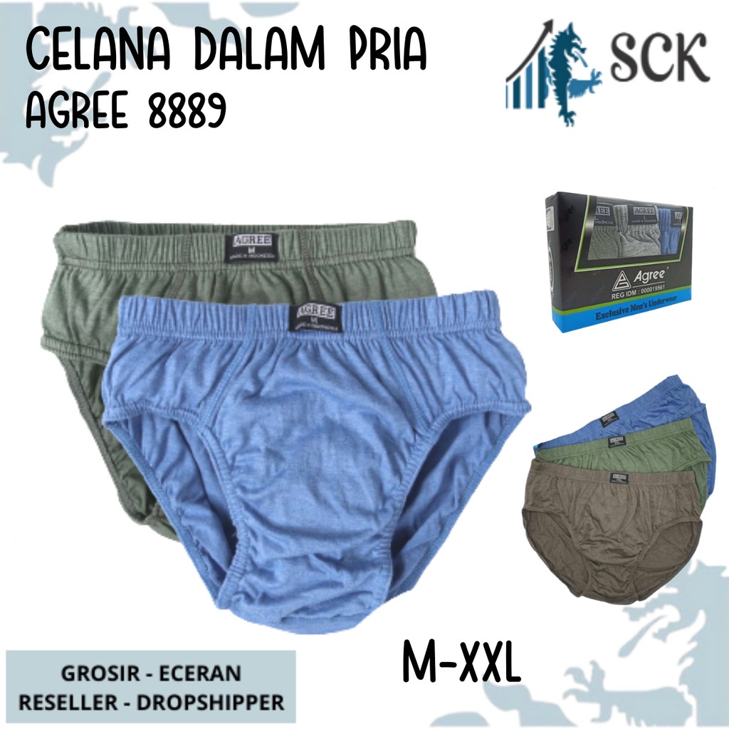 [ISI 3] CD Pria AGREE 8889 Maxi Pinggang Karet / Celana Dalam Ukuran M-XXL / Pakaian Dalam Cowok - sckmenwear GROSIR