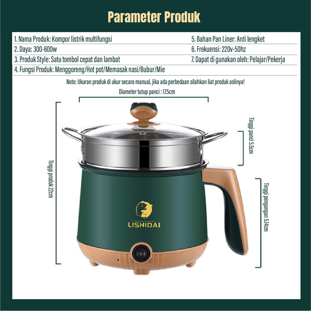 Panci Listrik Serbaguna 1.8L- Electric Cooking Pot