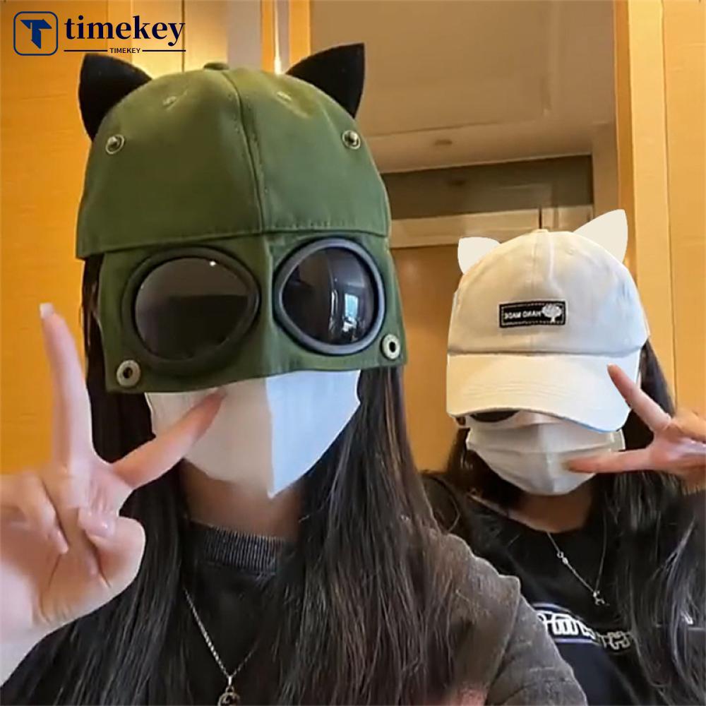 Timekey Topi Kacamata Mundur Kepribadian Fashion Topi Baseball Lucu Telinga Topi Adjustable Katun Topi Kasual Topi Luar Ruangan Topi Matahari D7K2