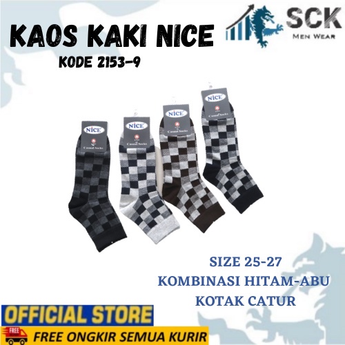 Kaos Kaki Pria NICE 2153-9 Motif Kotak Catur / Kaos Kaki Casual