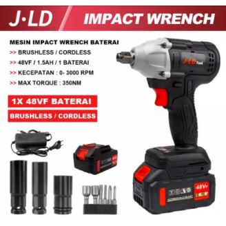 HEAVY DUTY Cordless Impact Wrench 48V Brushless JLD 48S Bor Obeng Kunci 48 Volt 1 Baterai Batere