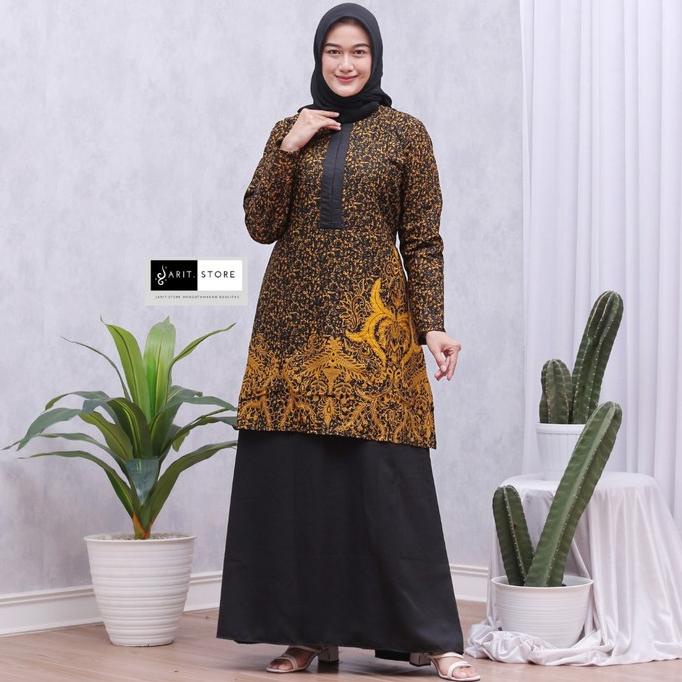 terbaru  gamis batik kombinasi polos terbaru wanita syari modern s m l xl ready