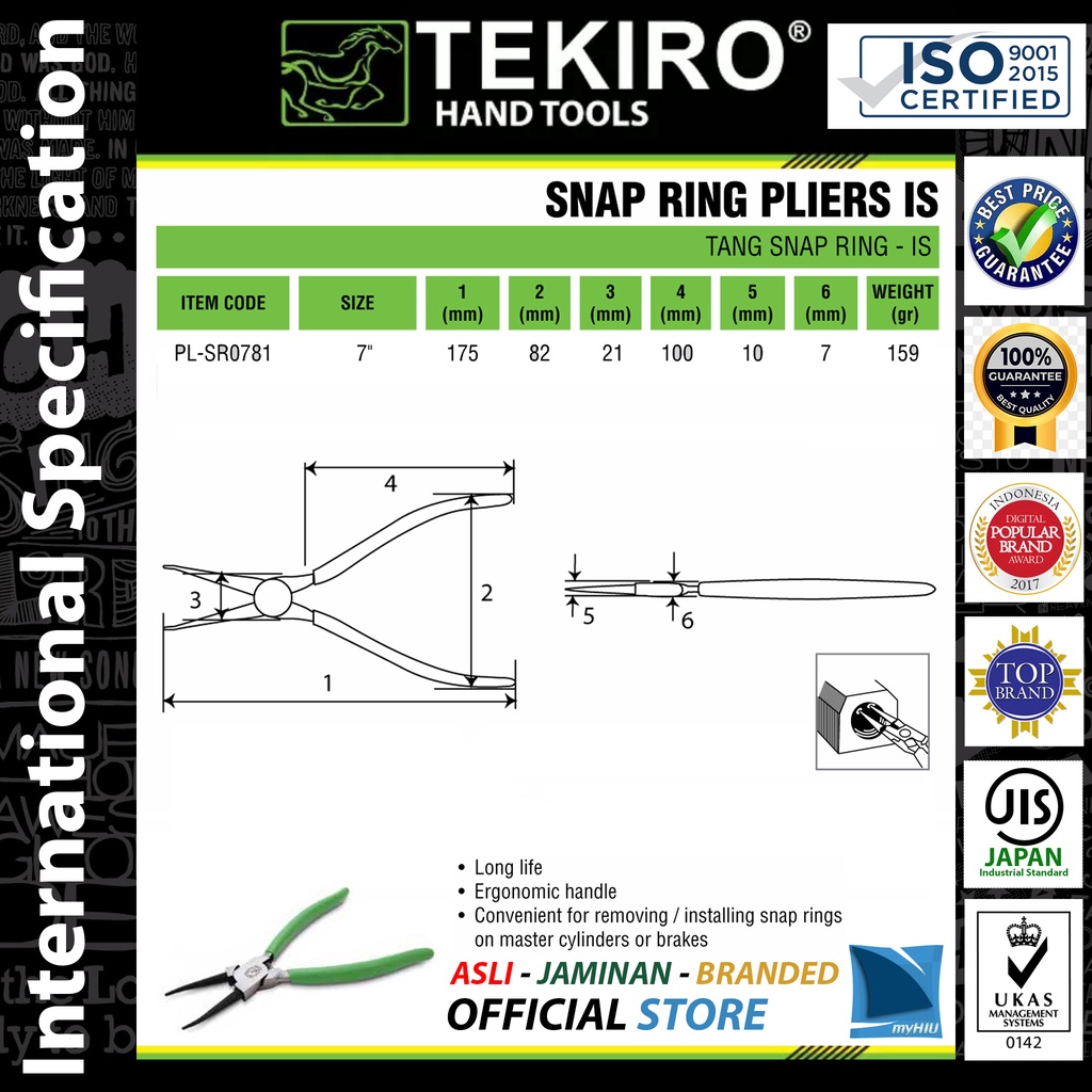 Tang Snap Ring Isi 4 pcs 7&quot; inch EB - IB - ES - IS Bonus Sarung Tangan - Snapring Plier Set TEKIRO