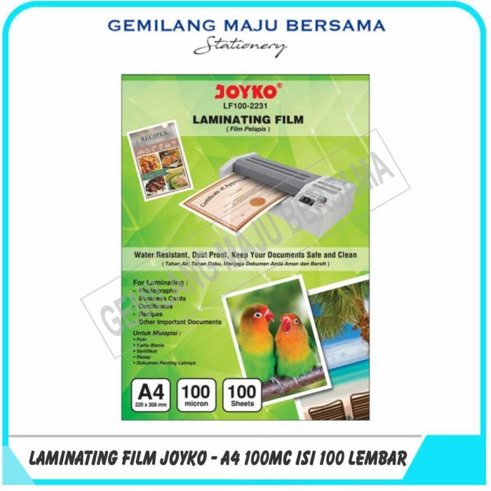 

[[JNT COD]] Laminating Film Joyko A4 100mc (100lbr)
