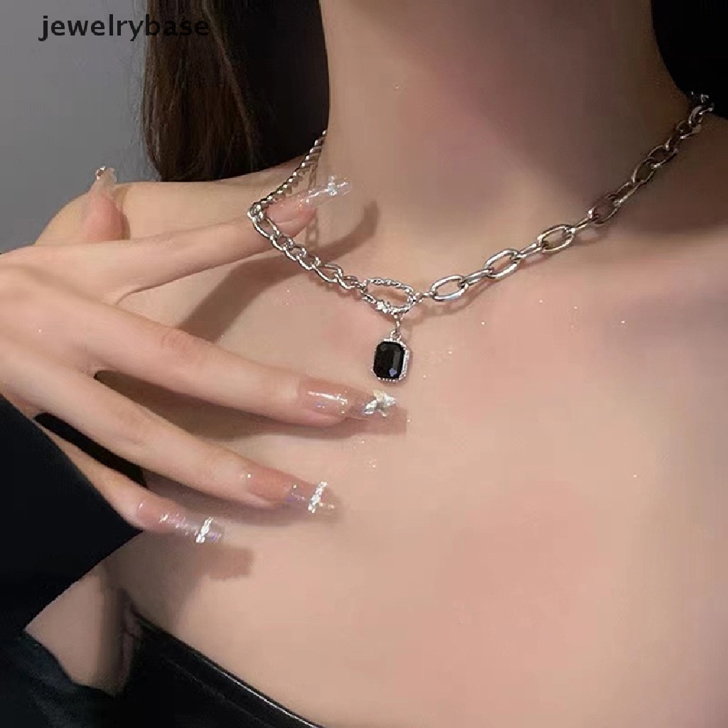 [jewelrybase] Kalung Permata Hitam Wanita Kalung Pengantin Tidak Teratur Rantai Kualitas Tinggi Liontin Perhiasan Warna Perak Trendi Kpop Kerah Logam Butik