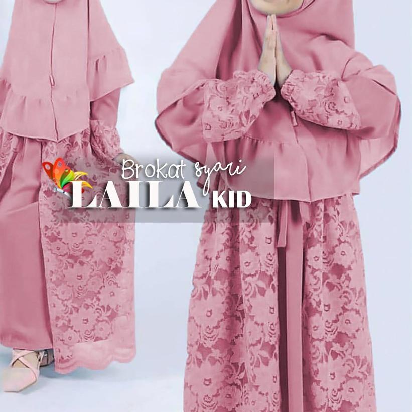 ☑ KID GAMIS SYARI BRUKAT LAILA | SETELAN DRESS MUSLIM DAN BERGO ANAK PEREMPUAN TANGGUNG MOSCREPE POL