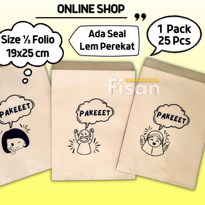 

TERLARIS 25 Pcs Amplop Seal ½ Folio Coklat Paket Online Shop Gambar19x25 cm !!