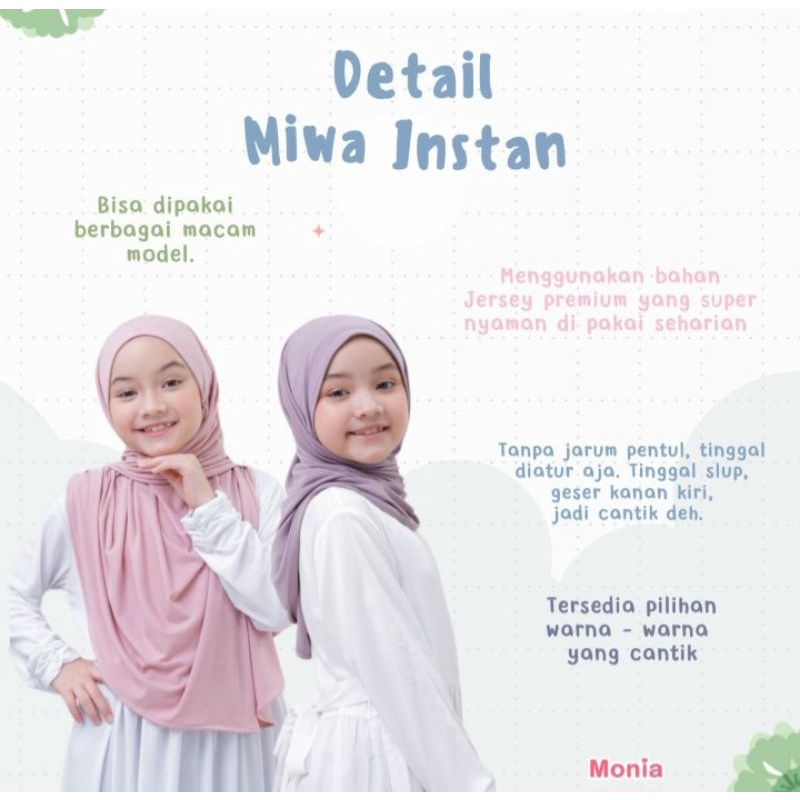 Miwa Hijab by Monia Hijab Kids size L | Pasmina Instant Anak Terbaru
