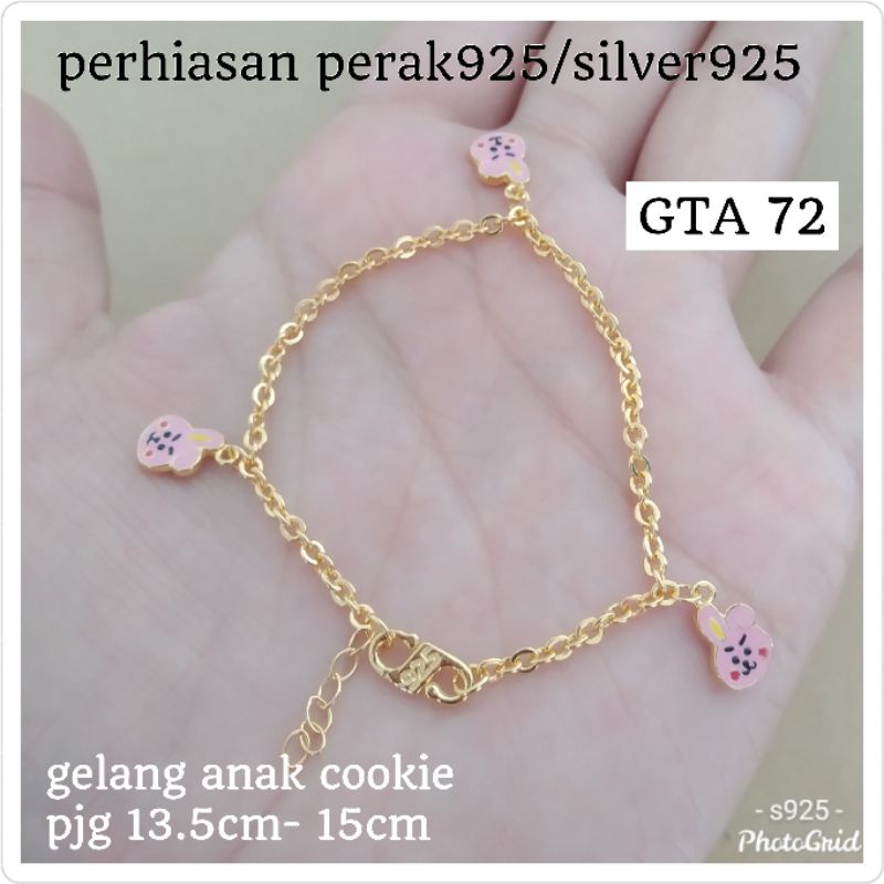 GELANG TANGAN ANAK COOKIE BTS PERAK ASLI 925 LAPIS MAS PUTIH GTA 71 GTAGB