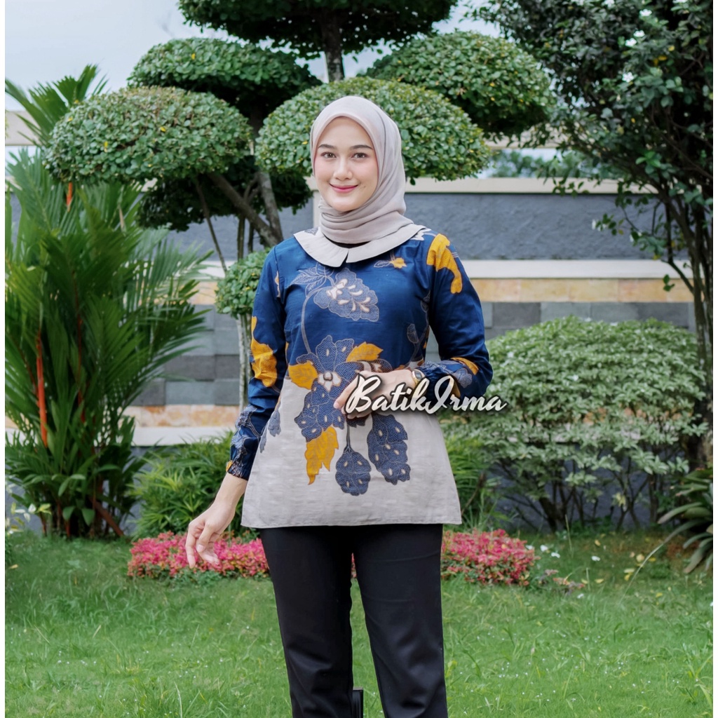 Blouse Batik Wanita Kekinian Terbaru Batik Lengan Panjang Motif Mawar Batik Irma