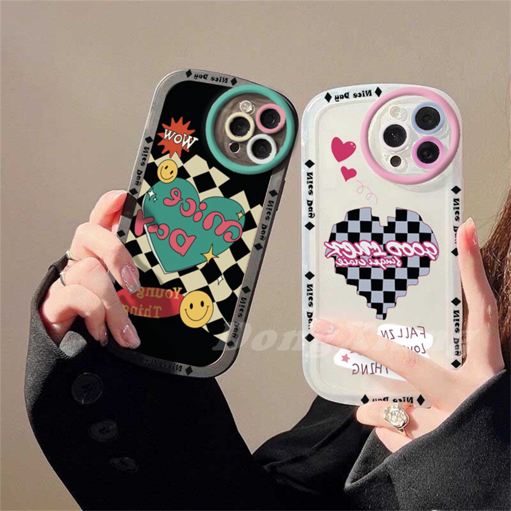 Fashion Case Kompatibel Untuk Iphone11 Pro MAX iPhone12 iPhone14 iPhone 13xr XS MAX iPhone6 6S 78 Plus Graffiti Love Heart Nice Day Shockproof Clear Couple Phone Case DGX