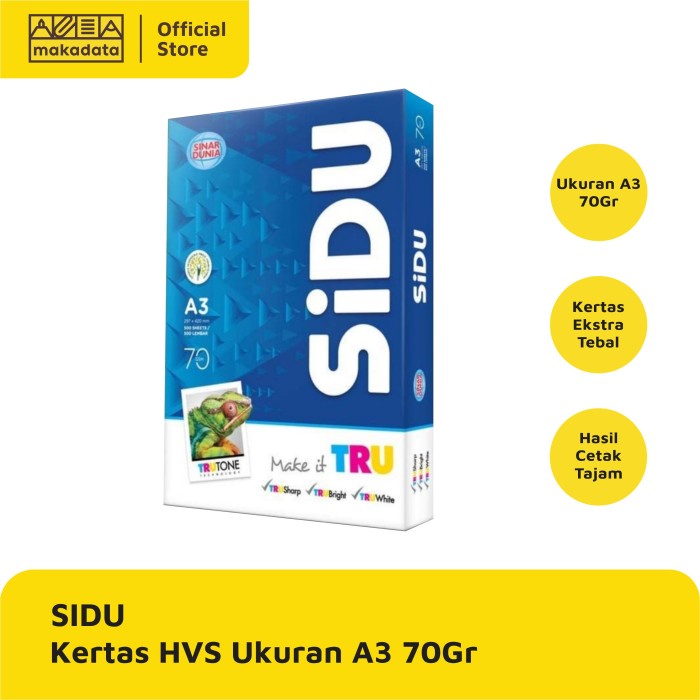 

Terlaris Kertas Hvs Print Fotocopy Sidu A3 70 Gram (1 Rim)