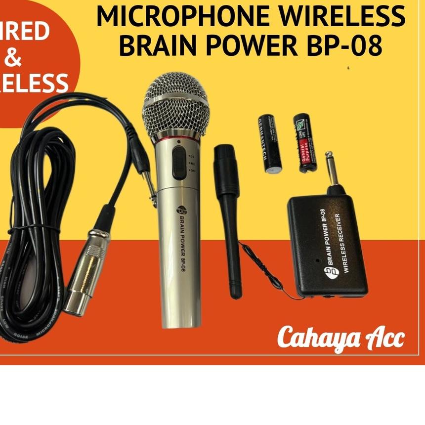 ♨ Microphone Wireless Proffesional Brain Power BP-08 - Mic Wireless dan Kabel - Microphone Wired &amp; Wireless - Mikrofon Bluetooth dan Kabel ☃