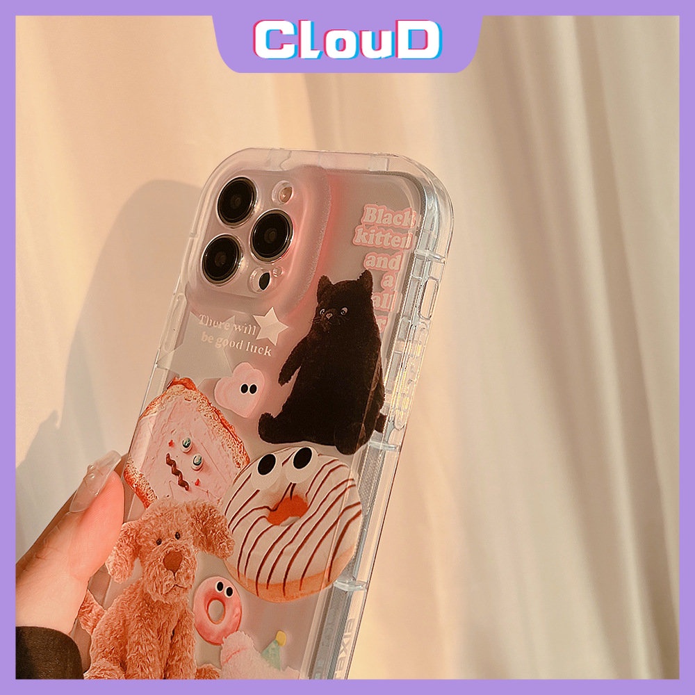Casing Kompatibel Untuk iPhone 7Plus 11 14 13 12 Pro Max X XS Max XR 8 6s 7 6 Plus SE 2020 Hewan Lucu Stiker Shockproof Airbag Case Boneka Beruang Bening Lembut Tpu Cover