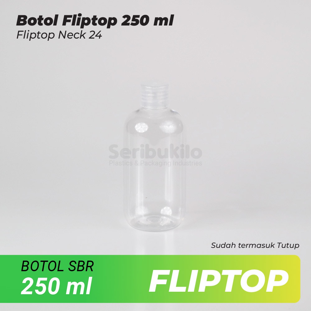 Botol Fliptop SBR 250 ml/Botol PET SBR 250ml Clear - Fliptop Clear/Putih/Hitam