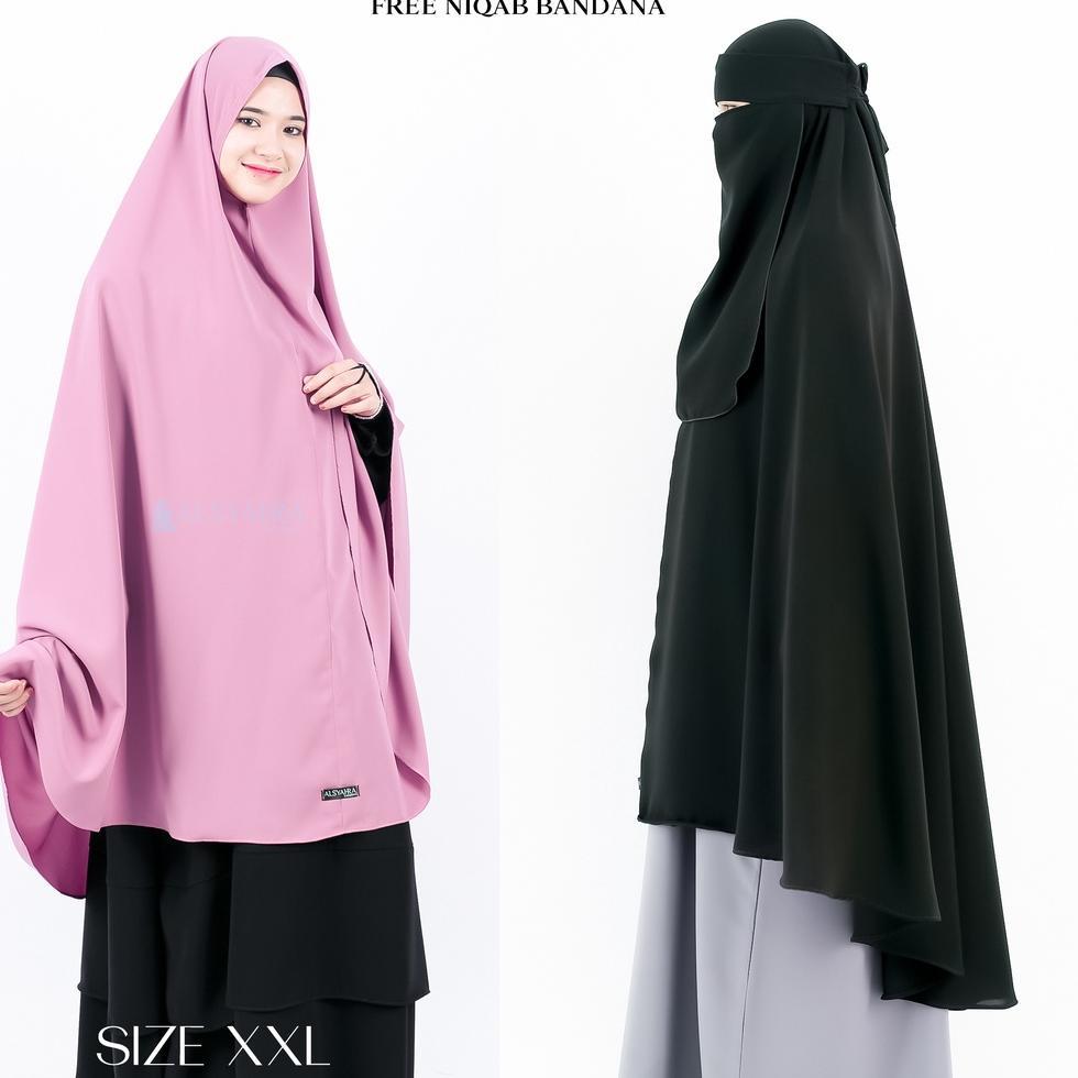 Booming Alsyahra Exclusive Set Jilbab Long Khimar Syari Niqab Bandana Platinum Wolfis Non Pet Size X
