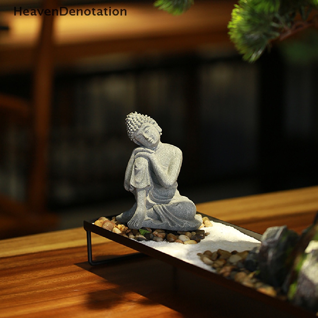 [HeavenDenotation] Ornamen Patung Buddha Batu Pasir Meditag Patung Patung Miniatur Decor HDV