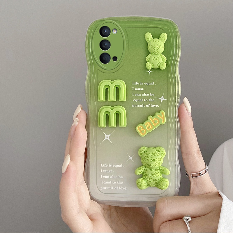 Gloden tree Phone Case Untuk OPPO Reno4 4G Casing Ponsel 3D Alphabet Bear Pelindung Kamera Pelindung Penutup Belakang Couple Case