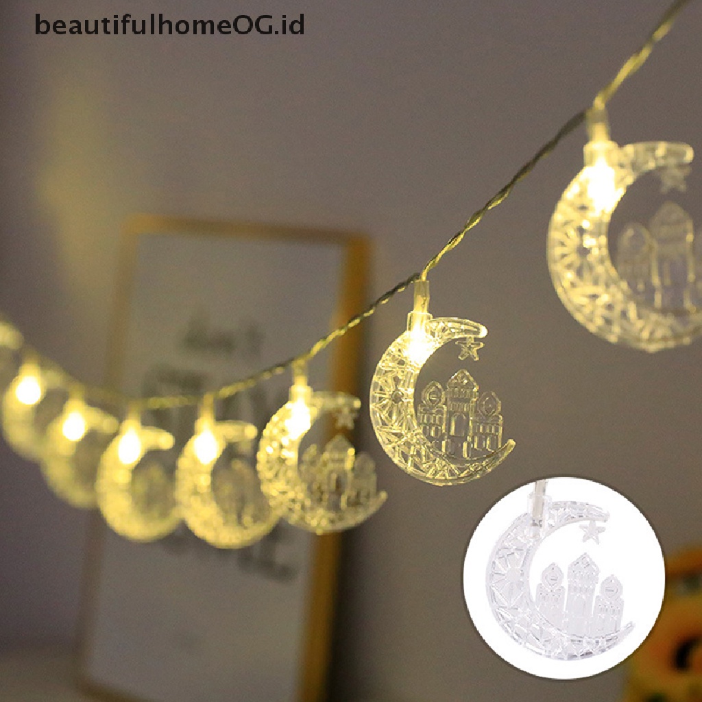 // Beautifulhomeog.id// Lampu String Led Bulan Bintang Eid Mubarak 1,5m 10lampu Ramadhan Kareem Dekorasi **