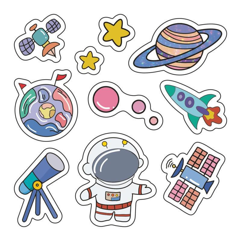 10lembar Kartun Astronot Luar Angkasa Lucu Tahan Air Stiker Cangkir Air Notebook Tangan Akun Stiker